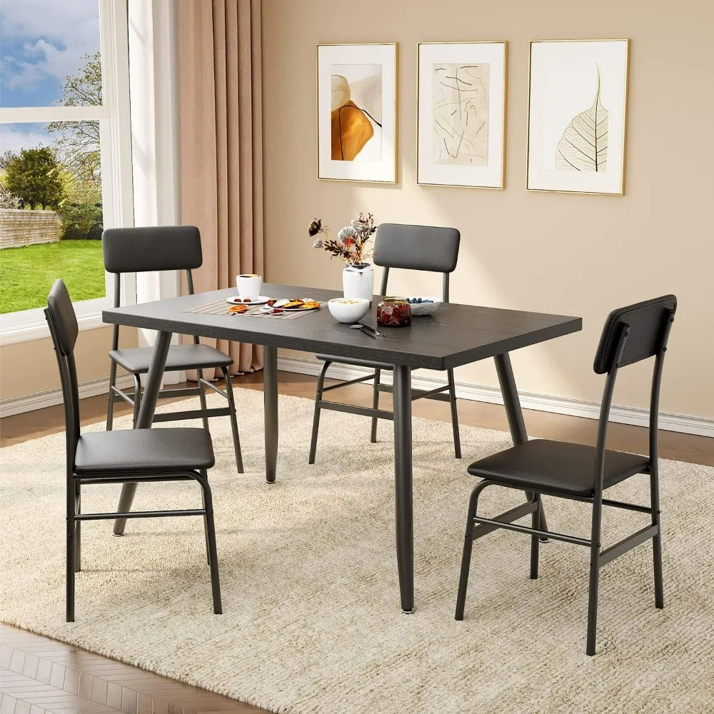 Dining Table Set for 4,Sleek Design Rectangular Kitchen Dining Table with Black-4 Back Chairs for Small Space, Apartment