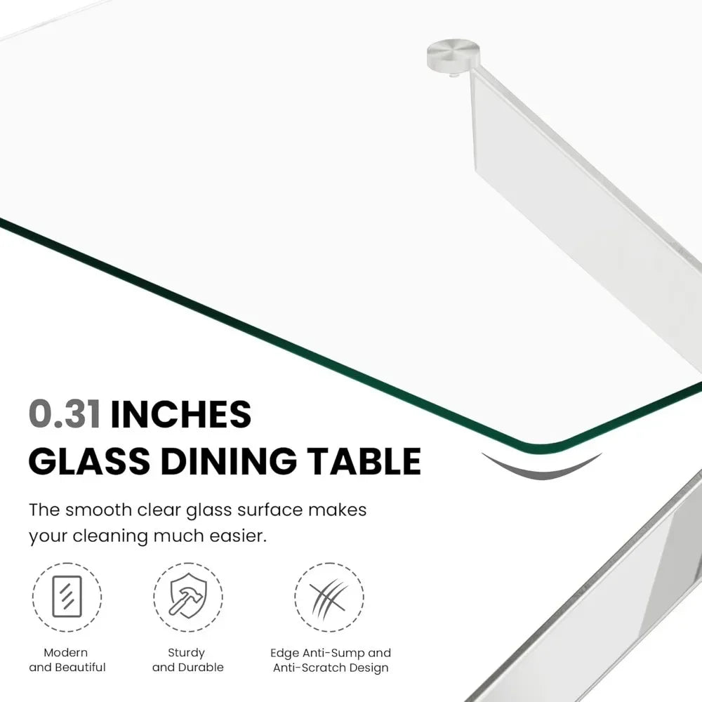 Glass Dining Table, Rectangular Kitchen Table, Small Dining Table with 4 Chairs, 5 Piece Glass Dinings Tables and Chair Set