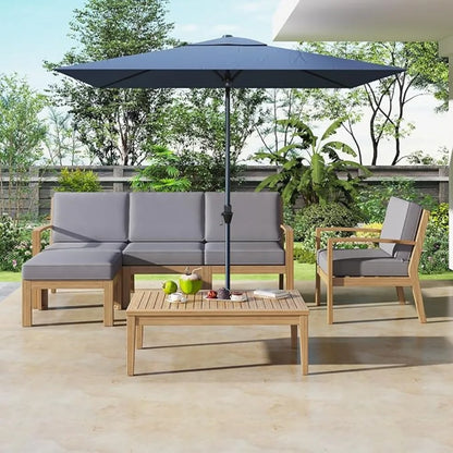 4 Piece Patio Furniture L-Shaped Outdoor Sectional Sofa, FSC Certified Conversation Set  Grey Cushions for Garden Backyard