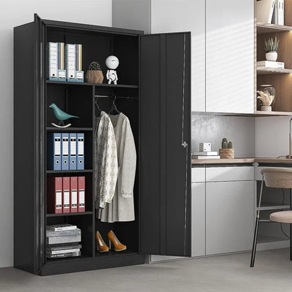 Metal Storage Cabinet with Lock-Garage Storage Cabinet with Locking Doors and  Adjustable Shelves,Black Steel Lockable File