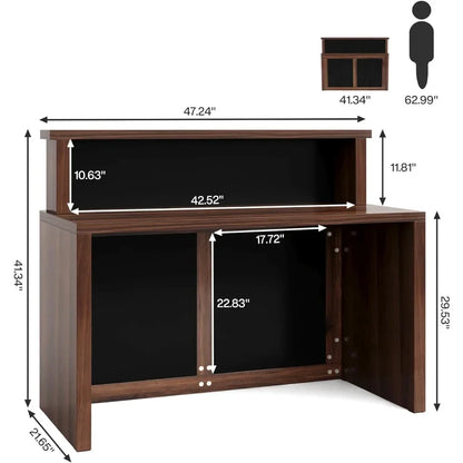 Reception Desk with Counter, 47 Inch Small Reception Room Table Office Front Desk, Retail Checkout Counter for Lobby, Salon