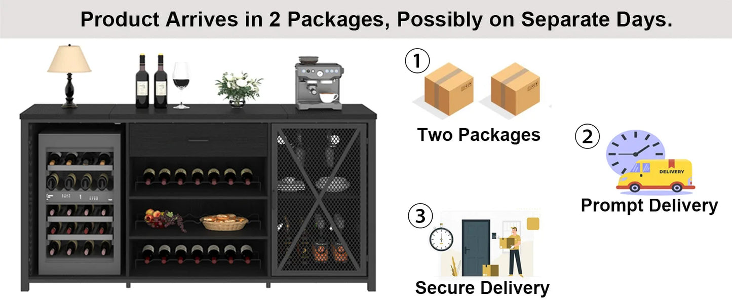 Bar Cabinet with Fridge Space and Rack, Big Wide Sideboard Buffet Cabinets with Drawer Storage, 70 Inch Display Cabinet