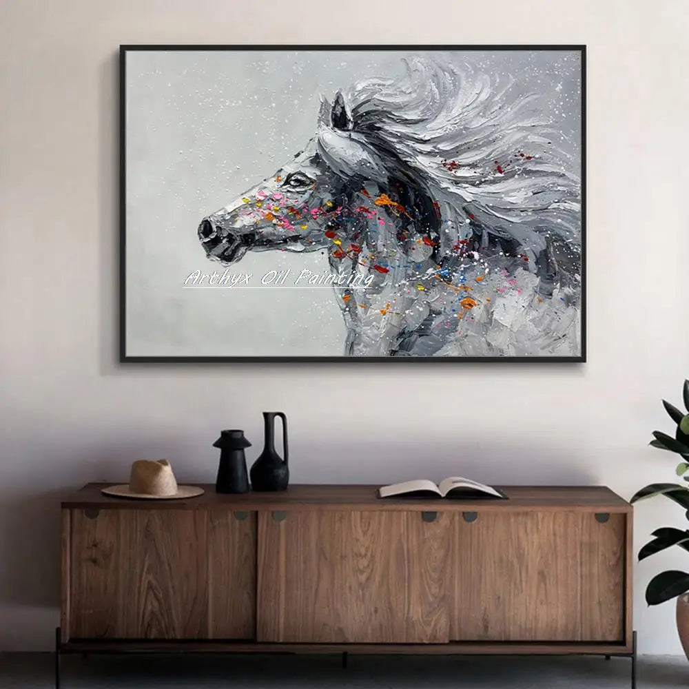 Arthyx Handpainted Horse Animal Oil Paintings On Canvas Handmade Abstract Wall Picture,Modern Pop Art For Living Room,Home Decor