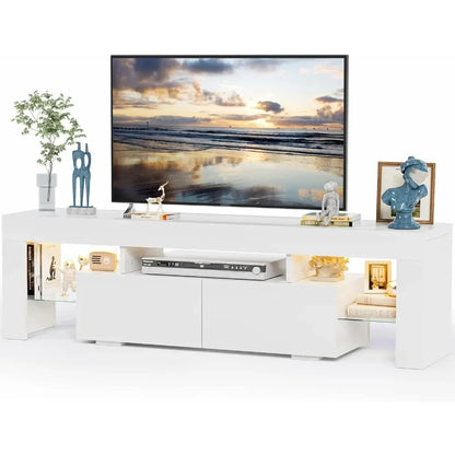 TV Stand with LED Lights, Modern Entertainment Center Media and Open Shelf Console Table Storage Desk, TV Stand