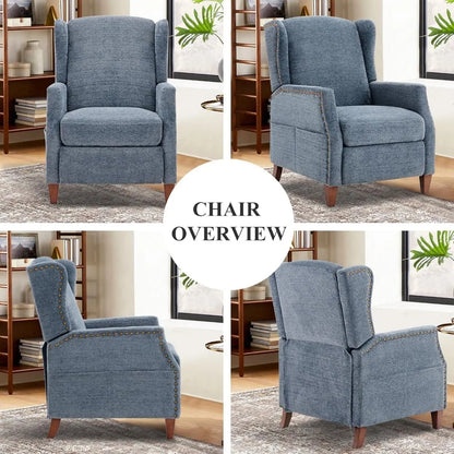 Living Room Chair, Wingback Pushback Recliner Chairs with Storage Pocket, Upholstered Fabric Armchair, Living Room Chair