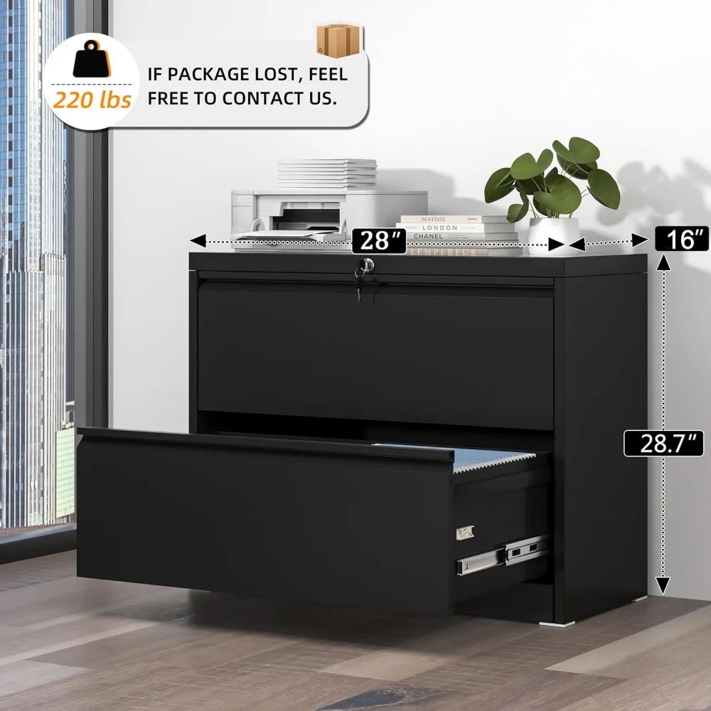 File Cabinet 2 Drawer Black, Metal 2 Drawer Filing Cabinet with Lock Locking File Cabinet for Letter/F4/A4 Size Hanging Files