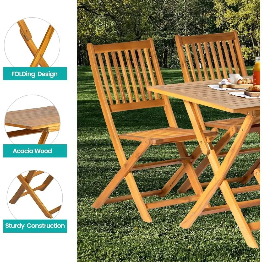 5PCS Acacia Wood Outdoor Dining Set Folding Table with 4 Chairs Patio Garden Furniture Set for Patio, Deck, Yard