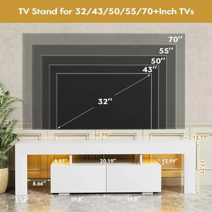 TV Stand with LED Lights, Modern Entertainment Center Media and Open Shelf Console Table Storage Desk, TV Stand