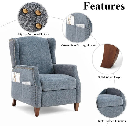 Living Room Chair, Wingback Pushback Recliner Chairs with Storage Pocket, Upholstered Fabric Armchair, Living Room Chair