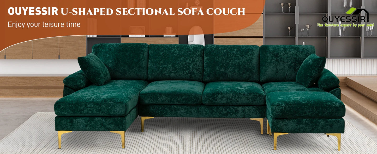 Sectional Sofa Couch,4 Seat Set for Living Room,Convertible L-Shaped Velvet Couch Set with Chaise Lounge,114 inche