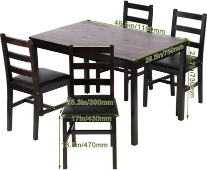 FDW Kitchen Table and Chairs for 4 Dining Room Table Set,Wood Elegant Kitchen Sets for Small Space,Dark Brown