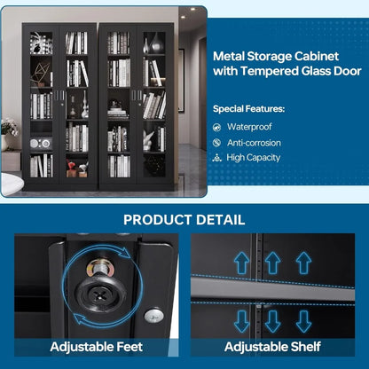 Bookcases Display Cabinet with Glass Doors, Cabinets, Locking Glass Cabinet Display Case for Home,Bookcases