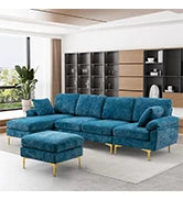 Sectional Sofa Couch,4 Seat Set for Living Room,Convertible L-Shaped Velvet Couch Set with Chaise Lounge,114 inche