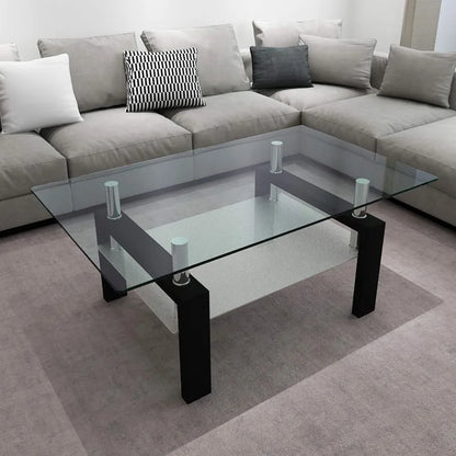 Clear Glass Coffee Table Metal Tube (All-Black)