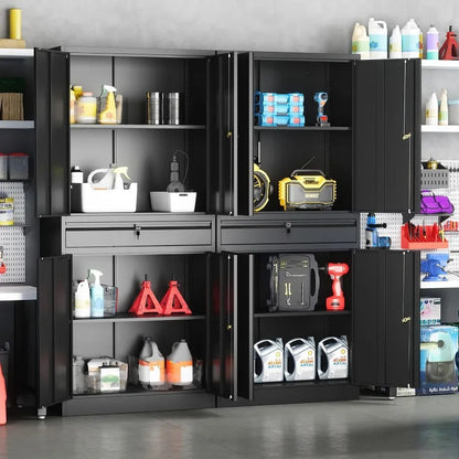 Metal Storage Cabinet with Lock-Garage Storage Cabinet with Locking Doors and  Adjustable Shelves,Black Steel Lockable File