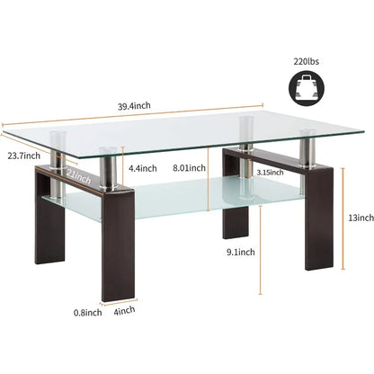 Clear Glass Coffee Table Metal Tube (All-Black)