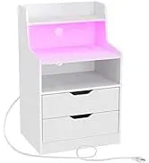 Twin Size Frame With LED Lights And Charging Station, Upholstered Bed Storage Headboard &Amp; Drawers, Heavy Duty