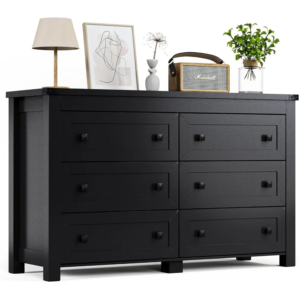 Black Dresser for Bedroom with 6 Drawers, Modern Chest of Drawers, Wood Dressers  bedroom furniture