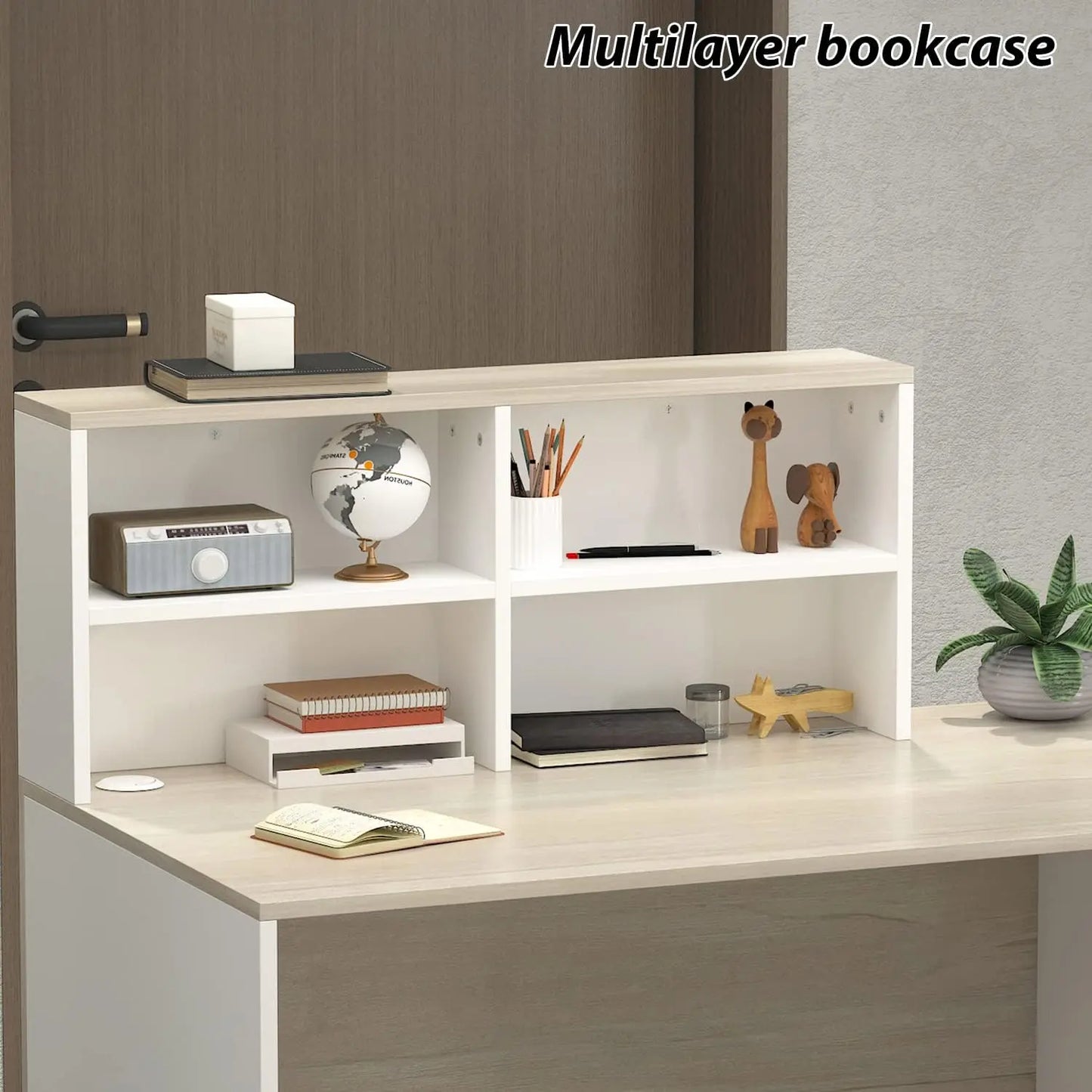 Reception Desk with Counter & Lockable Srotage Drawers, for Salon Reception Room Checkout Office, Natrual