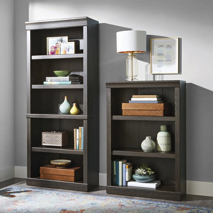 5 shelves of bookcases, study bookshelves with rustic grey finish