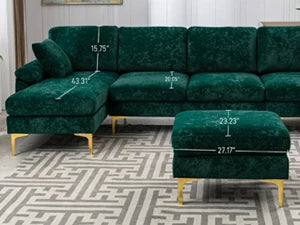 Sectional Sofa Couch,4 Seat Set for Living Room,Convertible L-Shaped Velvet Couch Set with Chaise Lounge,114 inche