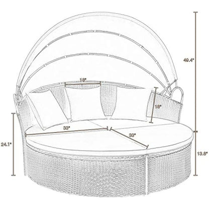 XMSJ Patio Furniture Outdoor Round Daybed with Retractable Canopy Wicker Rattan Separated Seating Sectional Sofa for Pati