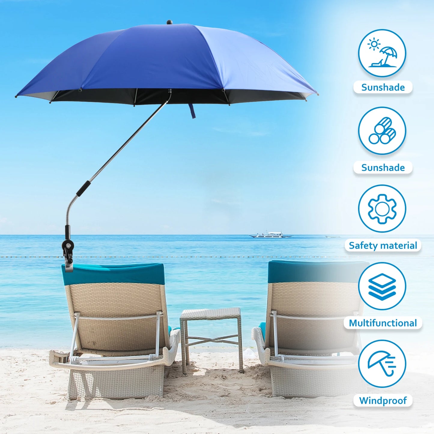 Outdoor Beach Sun Shade Umbrella Anti-Uv Umbrella Camping Beach Chair Parasol Rain Gear Sun Protection Umbrella With Clip