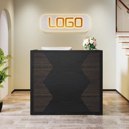 Reception Desk, Modern Front Desk with Counter, 47 Inch Small Retail Counter for Checkout, Lobby, Salon, Office, Reception Area