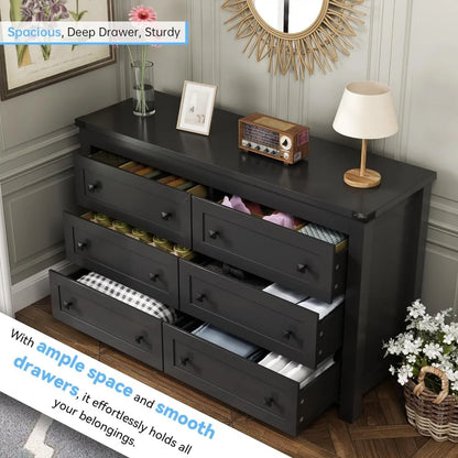 Black Dresser for Bedroom with 6 Drawers, Modern Chest of Drawers, Wood Dressers  bedroom furniture