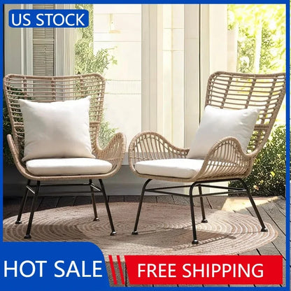 IDZO Patio Wicker Set of 2 Outdoor Dining Chairs, 500lbs, Beige