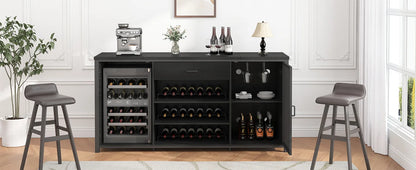 Bar Cabinet with Fridge Space and Rack, Big Wide Sideboard Buffet Cabinets with Drawer Storage, 70 Inch Display Cabinet