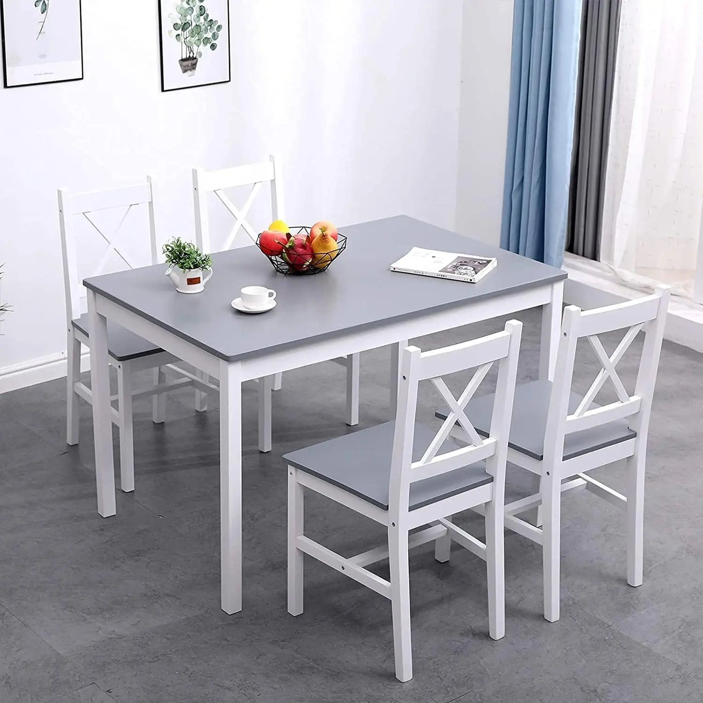 Dining Table Set for 4, 5-Piece Wood Kitchen Dining Table Set with 4 Chairs for Kitchen Dining Room Restaurant Small Space