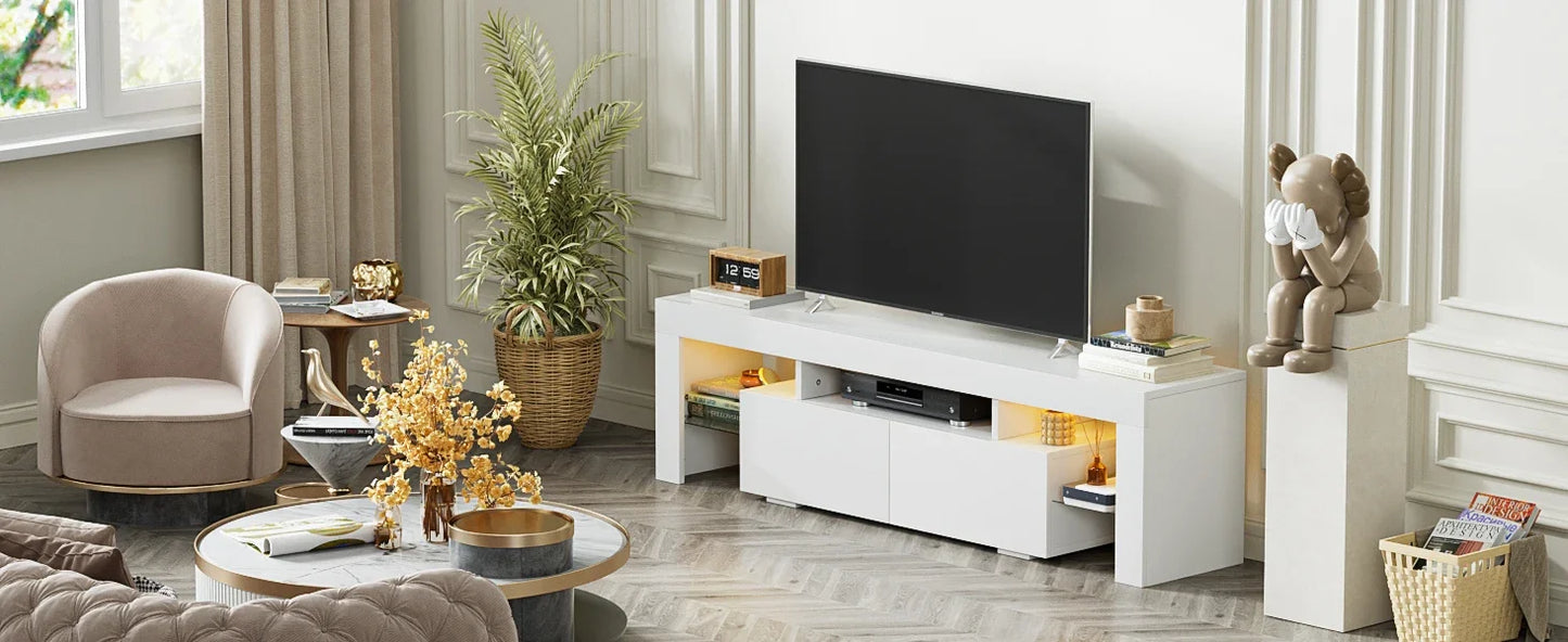 TV Stand with LED Lights, Modern Entertainment Center Media and Open Shelf Console Table Storage Desk, TV Stand