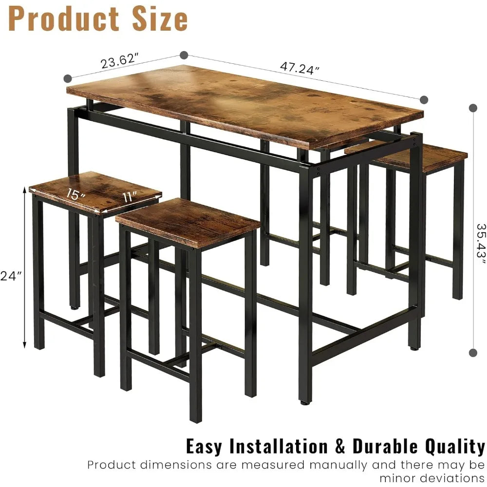 Recaceik Dining Table Set for 4 Bar Kitchen Table and Chairs for 4, Counter Height Dinner Table with 4 PU Leather Upholstered