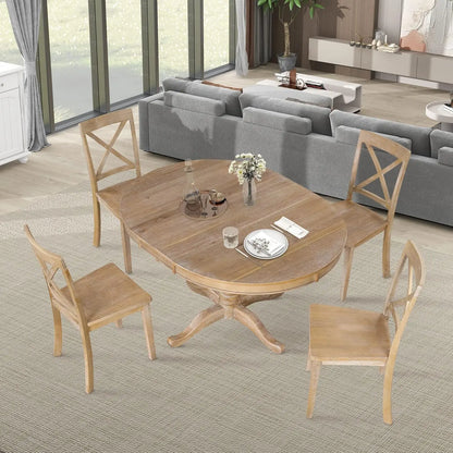 5-Piece Round Dining Table Set, Extendable Table with 4 Upholstered Chairs, Dining Room Table Sets, Kitchen Tables sets