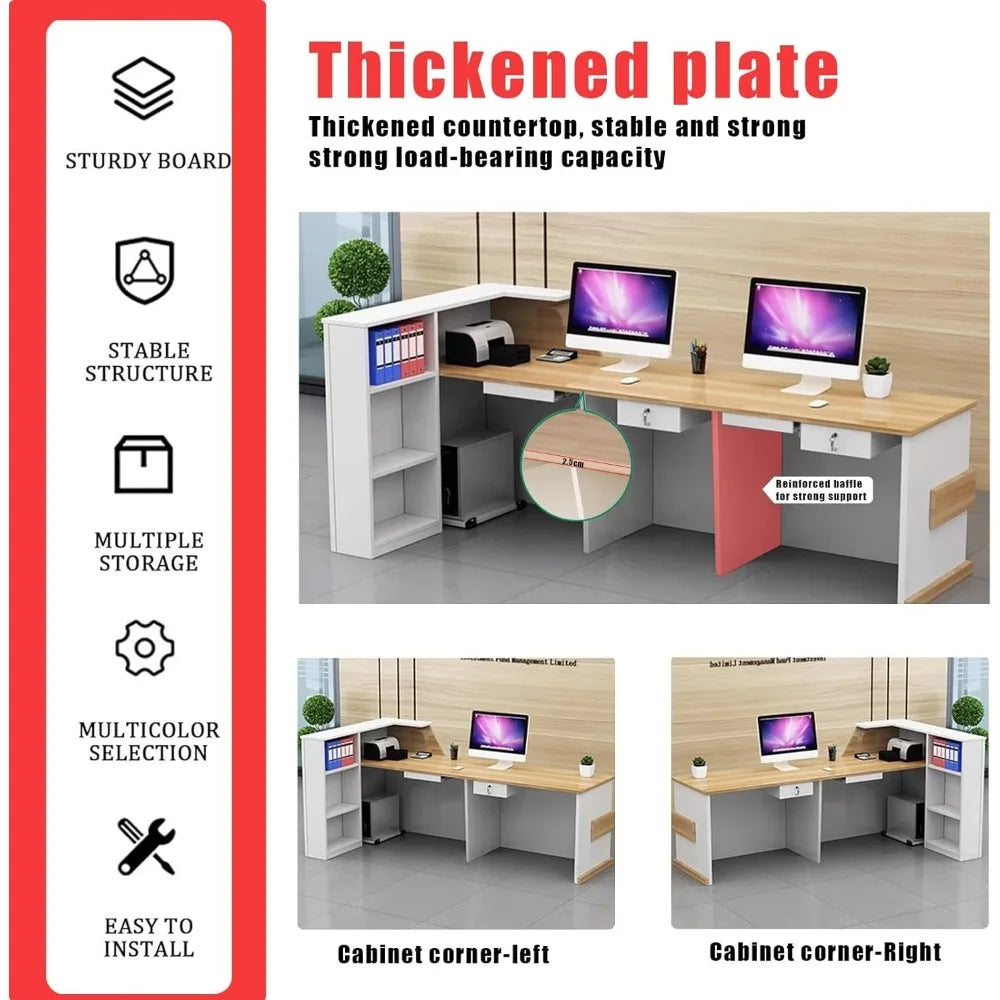 Reception Desk with Counter and Lockable Drawer, L-Shap Salon Reception Retail, Easy to Assemble Front Desk Reception Checkout