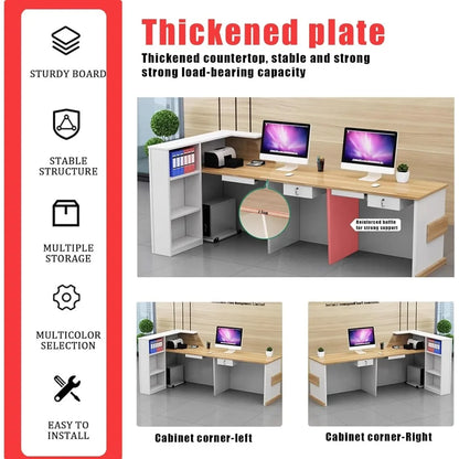 Reception Desk with Counter and Lockable Drawer, L-Shap Salon Reception Retail, Easy to Assemble Front Desk Reception Checkout