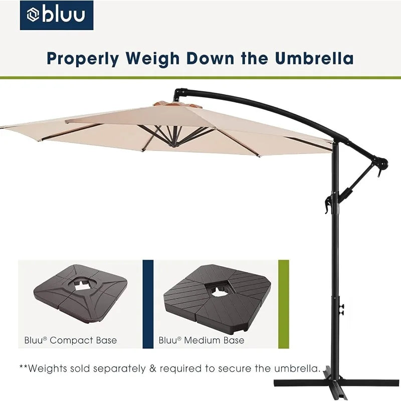 WUFF Bluu 10ft Patio Offset Umbrella Cantilever Umbrella Hanging Market Umbrella Outdoor Umbrellas with Crank & Cross