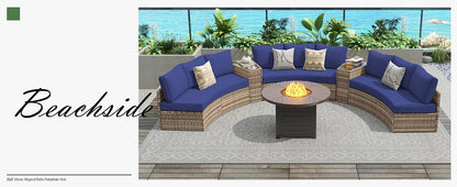 Furniture Sets, 3 Piece Half-Moon Sectional Round Sofa Set, Outdoor Patio Furniture with Cushions for Beach, Pool, Balcony