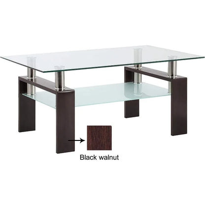 Clear Glass Coffee Table Metal Tube (All-Black)