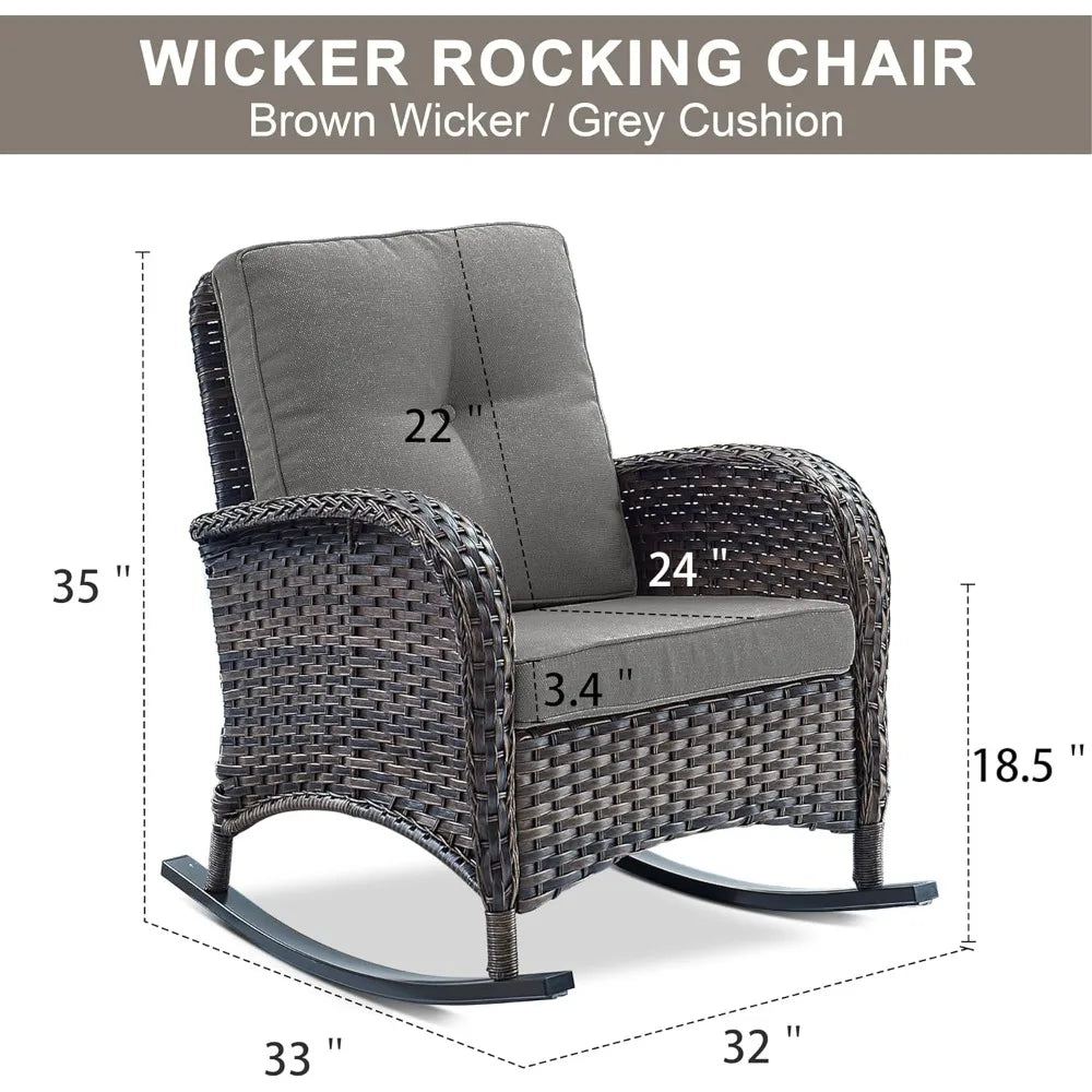 Outdoor Wicker Rocker Porch Rocking Chair with Removable Cushion,300 Lb Weight Capacity Rattan Rocking Seating for  Garden