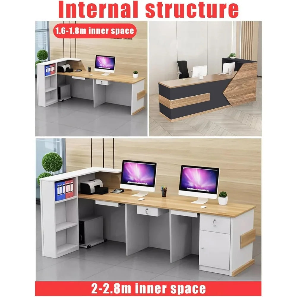 Reception Desk with Counter and Lockable Drawer, L-Shap Salon Reception Retail, Easy to Assemble Front Desk Reception Checkout