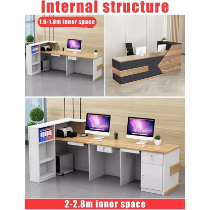 Reception Desk with Counter and Lockable Drawer, L-Shap Salon Reception Retail, Easy to Assemble Front Desk Reception Checkout