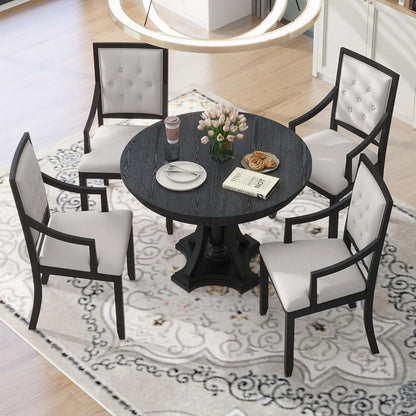 5-Piece Round Dining Table Set, Extendable Table with 4 Upholstered Chairs, Dining Room Table Sets, Kitchen Tables sets