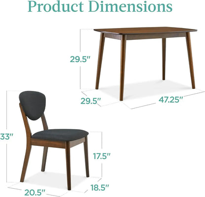 Dining Set Apartment w/ 4 Chairs, Padded Seats & Backrests, Wooden Frame,Compact Mid-Century Modern Table & Chair Set