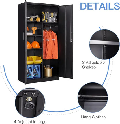 Metal Storage Cabinet with Lock-Garage Storage Cabinet with Locking Doors and  Adjustable Shelves,Black Steel Lockable File