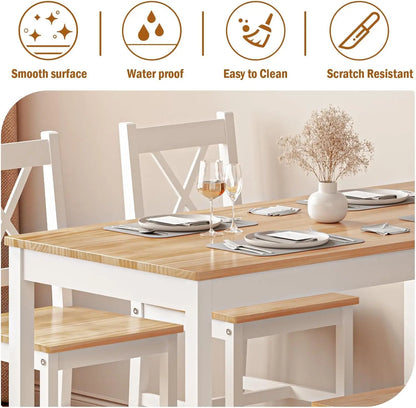 Dining Table Set for 4, 5-Piece Wood Kitchen Dining Table Set with 4 Chairs for Kitchen Dining Room Restaurant Small Space