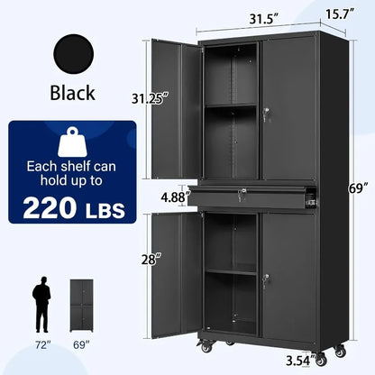 Metal Storage Cabinet with Lock-Garage Storage Cabinet with Locking Doors and  Adjustable Shelves,Black Steel Lockable File