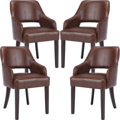 Modern Dining Chairs Set of 2 Upholstered Linen Accent Side Chair with Mid Open Back & Wood Legs, Arm Chair for Home Kitchen