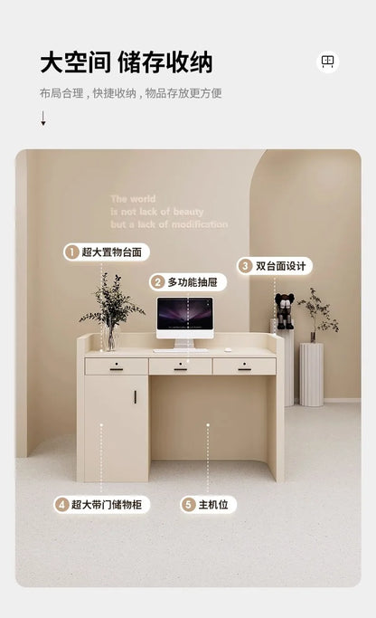 Cream Style Simplicity Reception Desks Beauty Salon Designer Clothing Store Reception Desk Modern Office Furniture Receptie HBRD